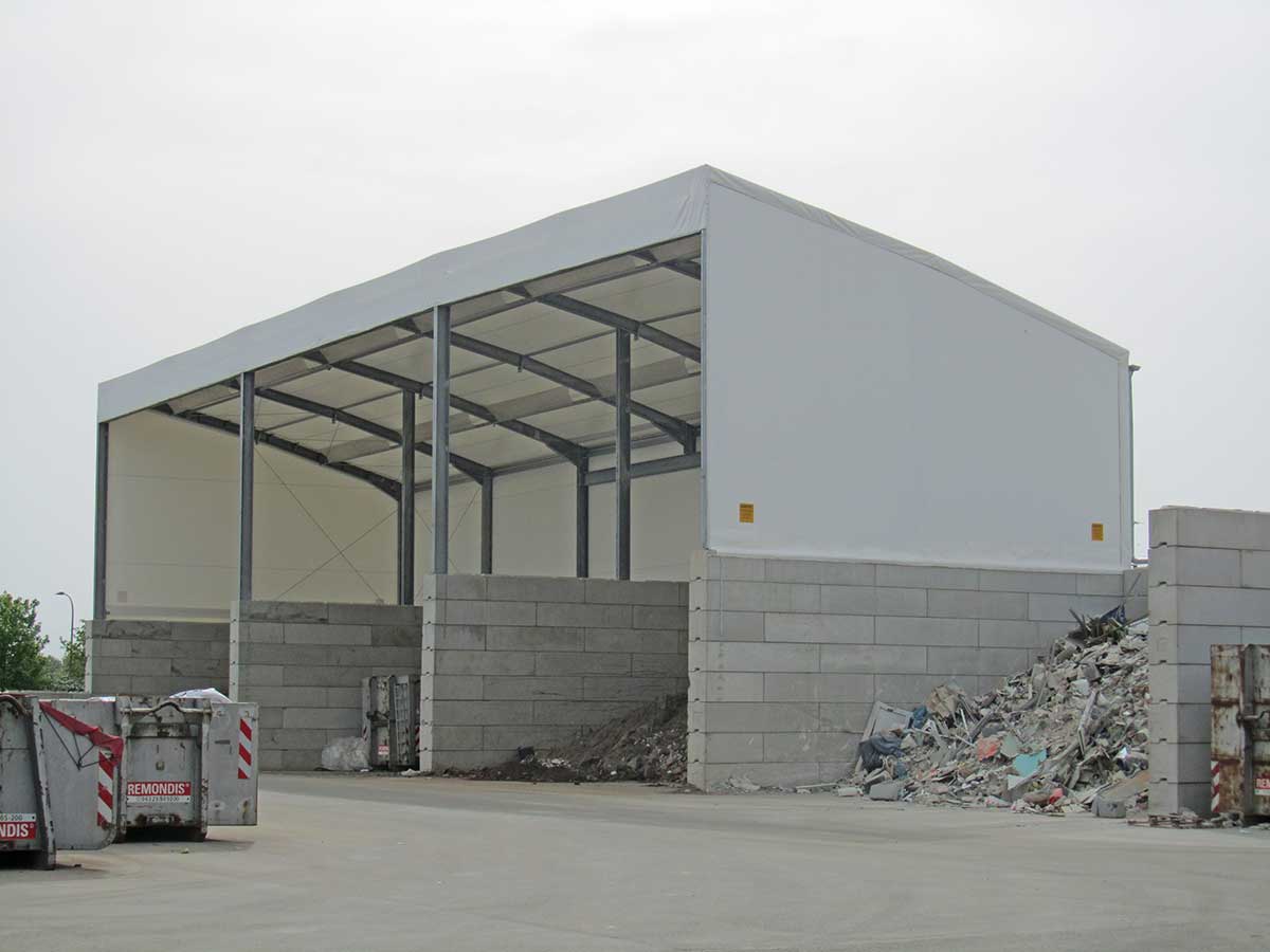Recyclinghalle in Pultdachform für die Recyclingindustrie oder Baugewerbe