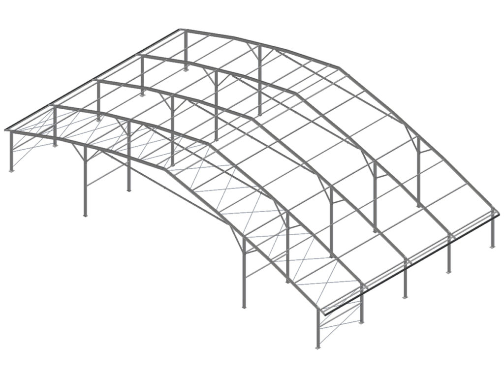 Satteldachhalle aus Profilträgern gestützt
