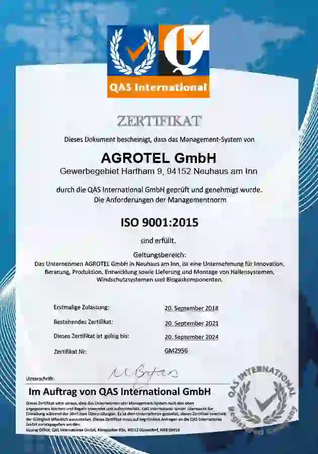 AGROTEL ISO Zertifikat 9001:2015