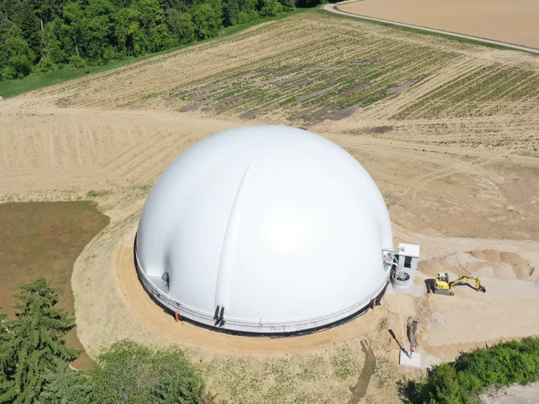 Gasspeicher mit patentiertem Airflow-System für präzise Verteilung der Stützluft zwischen Innen- und Außenmembran