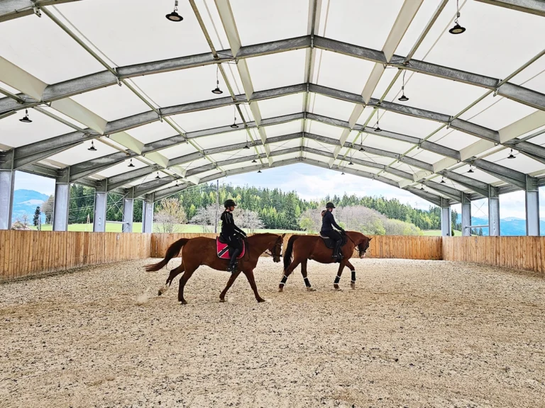 Reitplatz Überdachung für ganzjähriges Training im Reitbetrieb