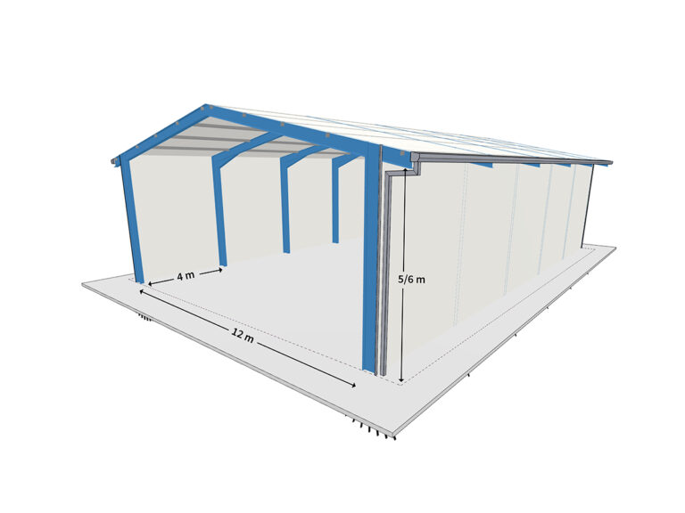 AGROTEL Systemhalle mit 12 m Breite, geeignet als Lagerhalle oder Maschinenhalle.